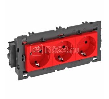Розетка 3-м 0град. Modul45connect с заземл. 250В 16А красн. OBO 6120458