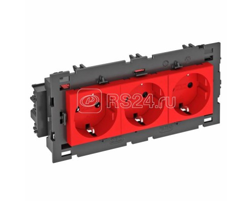 Розетка 3-м 0град. Modul45connect с заземл. 250В 16А красн. OBO 6120458