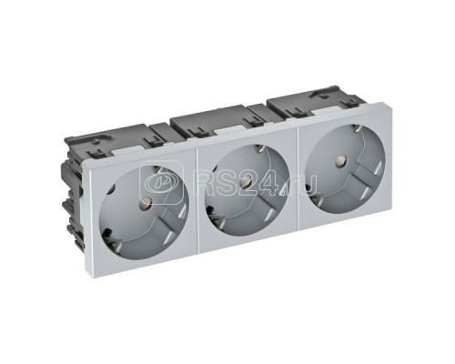 Розетка 3-м Modul45connect 10/16А 250В STD-D3C AL3 33град. с заземл. серебр. OBO 6120512