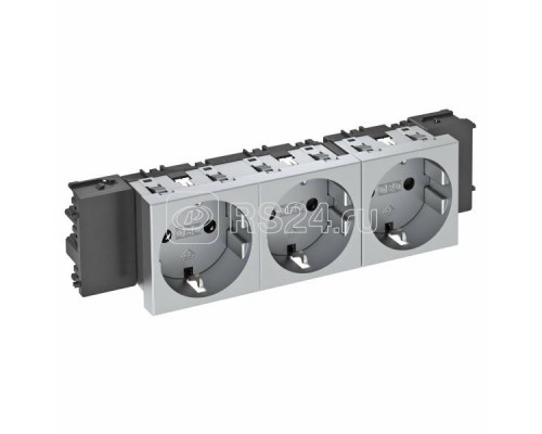 Розетка 3-м Modul45connect 16А 250В STD-D0C AL3 0град. с заземл. серебр. OBO 6120392