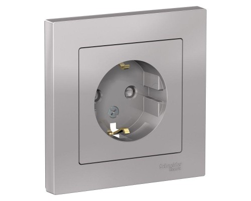 Розетка ATLAS DESIGN с заземл. защ. шторки 16А в сборе алюм. SchE ATN000344