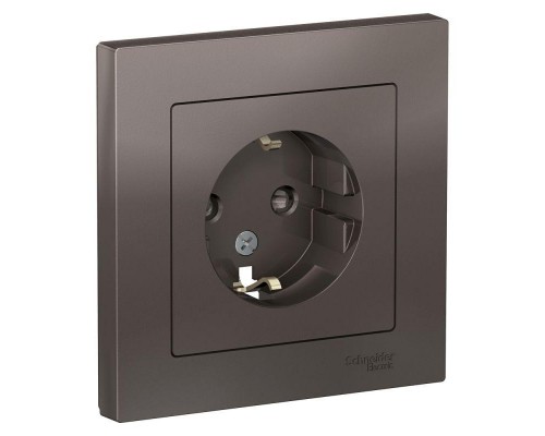 Розетка ATLAS DESIGN с заземл. защ. шторки 16А в сборе мокко SchE ATN000644
