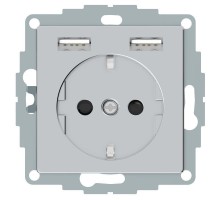 Розетка MERTEN SM Schuko с 2 USB c зарядным устройством 2.4А алюм. SchE MTN2366-0460