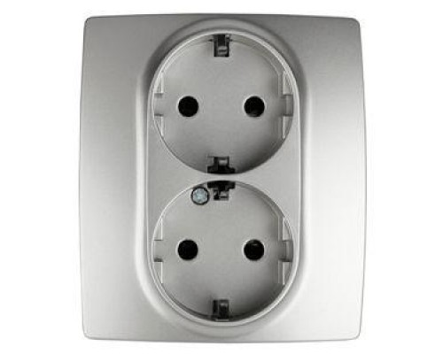 Розетка Schuko 16АХ-250В 2х2P+E защ. шторки 12-2104-03 алюм. ЭРА Б0014701