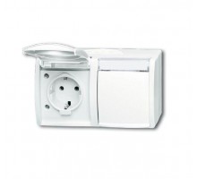 Розетка Schuko 2-м ОП Ocean 16А 250В горизонт. с полем для надписи IP44 альп. бел. ABB 2CKA002084A0715
