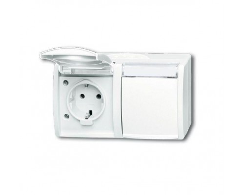 Розетка Schuko 2-м ОП Ocean 16А 250В горизонт. с полем для надписи IP44 альп. бел. ABB 2CKA002084A0715