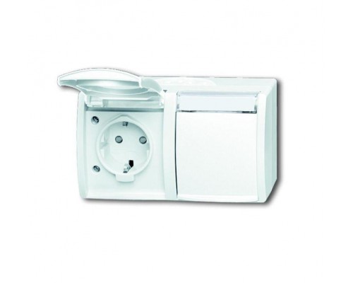 Розетка Schuko 2-м ОП Ocean 16А 250В горизонт. защ. шторки IP44 альп. бел. ABB 2CKA002084A0723