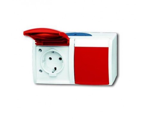 Розетка Schuko 2-м ОП Ocean 16А 250В с красной крышкой IP44 сер./сине-зел. ABB 2CKA002084A0700