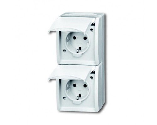 Розетка Schuko 2-м ОП Ocean 16А 250В верт. IP44 альп. бел. ABB 2CKA002084A0710