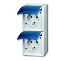 Розетка Schuko 2-м ОП Ocean 16А 250В верт. IP44 сер/син./зел. ABB 2CKA002084A0729