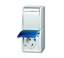 Розетка Schuko 2-м ОП Ocean 16А 250В верт. с полем для надписи IP44 сер./сине-зел. ABB 2CKA002084A0702