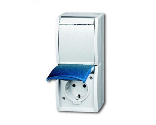 Розетка Schuko 2-м ОП Ocean 16А 250В верт. с полем для надписи IP44 сер./сине-зел. ABB 2CKA002084A0702