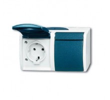 Розетка Schuko 2-м ОП Ocean 16А 250В защ. шторки IP44 сер./сине-зел. ABB 2CKA002084A0720