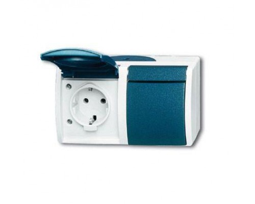 Розетка Schuko 2-м ОП Ocean 16А 250В защ. шторки IP44 сер./сине-зел. ABB 2CKA002084A0720