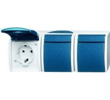 Розетка Schuko 3-м ОП Ocean 16А 250В IP44 сер./син./зел. ABB 2CKA002084A0725
