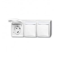 Розетка Schuko 3-м ОП Ocean 16А 250В с полем для надписи IP44 альп. бел. ABB 2CKA002084A0716