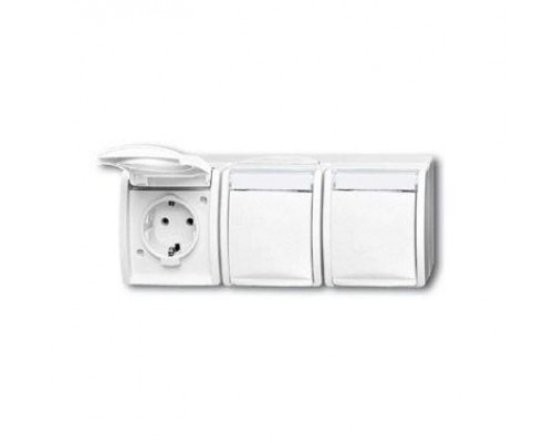 Розетка Schuko 3-м ОП Ocean 16А 250В с полем для надписи IP44 альп. бел. ABB 2CKA002084A0716