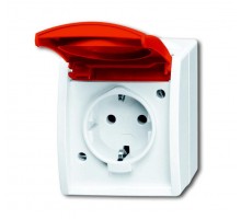 Розетка Schuko Ocean SM с красной крышкой IP44 бел. ABB 2CKA002083A0839