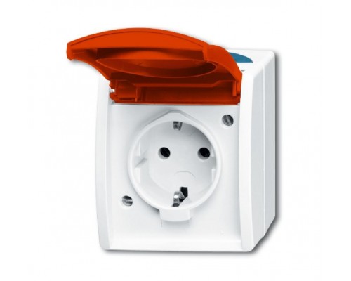 Розетка Schuko ОП Ocean 16А 250В с красной крышкой IP44 сер./сине-зел. ABB 2CKA002083A0825