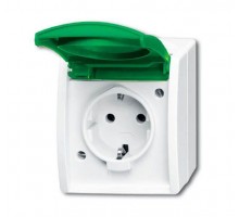 Розетка Schuko ОП Ocean 16А 250В с зеленой крышкой IP44 бел. ABB 2CKA002083A0837