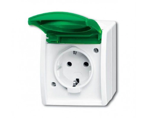 Розетка Schuko ОП Ocean 16А 250В с зеленой крышкой IP44 бел. ABB 2CKA002083A0837