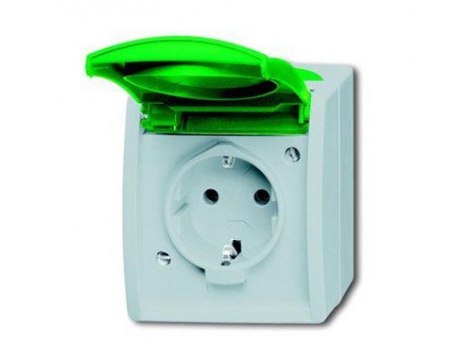 Розетка Schuko ОП Ocean 16А 250В с зеленой крышкой IP44 сер./сине-зел. ABB 2CKA002083A0819