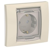 Розетка UNICA NEW с защ. крышкой защ. шторки с заземл. IP44 беж. SchE NU003744