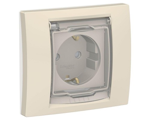 Розетка UNICA NEW с защ. крышкой защ. шторки с заземл. IP44 беж. SchE NU003744