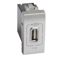 Розетка USB Mosaic 1мод. 1.1А 230/5В алюм. Leg BTC NT4285C1
