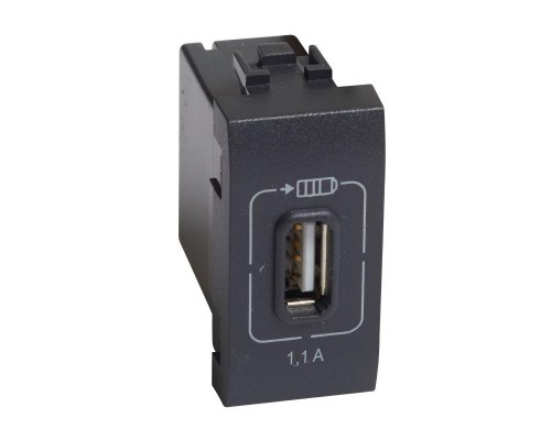 Розетка USB Mosaic 1мод. 1.1А 230/5В антрацит Leg BTC L4285C1