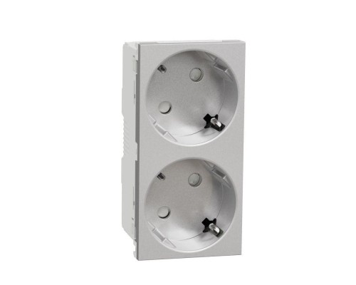 Розетка Unica Modular 2х(2К+З) 45г защ. шторки безвинт. клеммы алюм. SchE NU306630