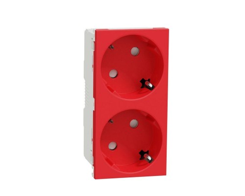 Розетка Unica Modular 2х(2К+З) 45г защ. шторки безвинт. клеммы красн. SchE NU306603