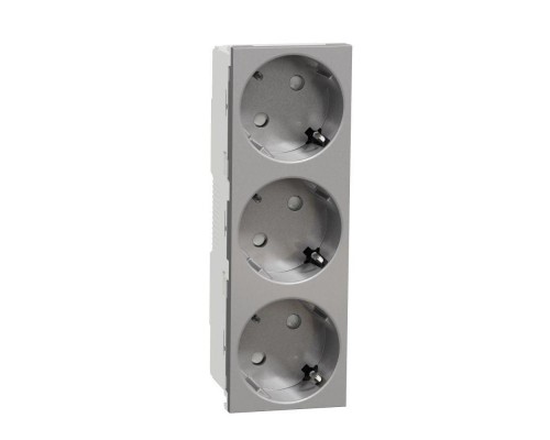 Розетка Unica Modular 3х(2К+З) 45г защ. шторки безвинт. клеммы алюм. SchE NU307630
