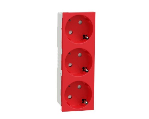 Розетка Unica Modular 3х(2К+З) 45г защ. шторки безвинт. клеммы красн. SchE NU307603