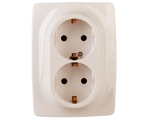 Розетка Эра12 2х2P+E Schuko 12-2108-02 16А-250В защ. шторки IP20 сл. кость ЭРА Б0036443