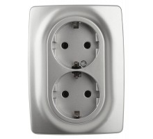 Розетка Эра12 2х2P+E Schuko 12-2108-03 16А-250В защ. шторки IP20 алюм. ЭРА Б0036444