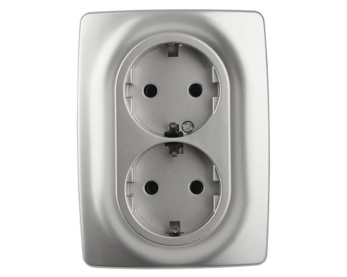 Розетка Эра12 2х2P+E Schuko 12-2108-03 16А-250В защ. шторки IP20 алюм. ЭРА Б0036444