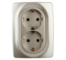 Розетка Эра12 2х2P+E Schuko 12-2108-04 16А-250В защ. шторки IP20 шампань ЭРА Б0036445