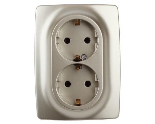 Розетка Эра12 2х2P+E Schuko 12-2108-04 16А-250В защ. шторки IP20 шампань ЭРА Б0036445