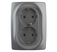 Розетка Эра12 2х2P+E Schuko 12-2108-12 16А-250В защ. шторки IP20 графит ЭРА Б0036448