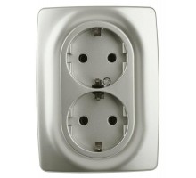 Розетка Эра12 2х2P+E Schuko 12-2108-15 16А-250В защ. шторки IP20 перламутр ЭРА Б0036451