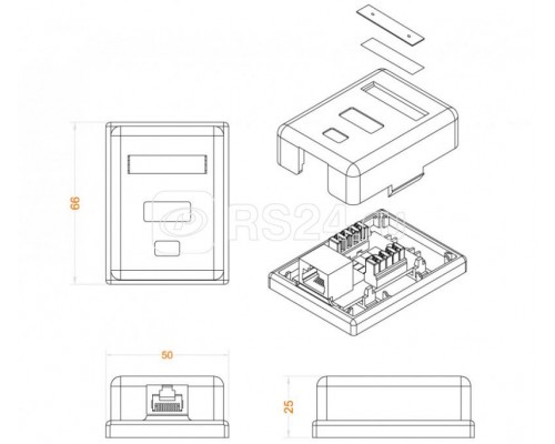 Розетка компьютерная RJ-45(8P8C) кат. 6 одинарн. внеш. Dual IDC SB1-1-8P8C-C6-WH Hyperline 430232