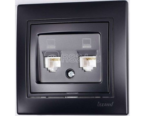 Розетка компьютерная Мира двойная черн. бархат со вставкой LEZARD 701-4242-141