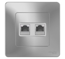 Розетка компьютерная + телеф. 2-м СП BLANCA RJ45 кат.5e + RJ11 алюм. SchE BLNIS045113