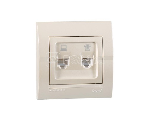Розетка компьютерная + телеф. СП Дери RJ11 + RJ45 жемчуж. бел. перламутр LEZARD 702-3030-143