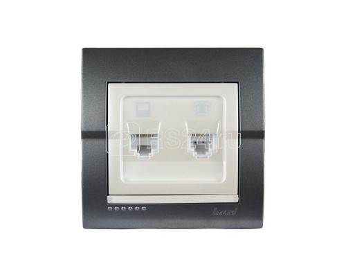 Розетка компьютерная + телеф. СП Дери RJ11 + RJ45 тем. сер./жемчуж. LEZARD 702-2930-143