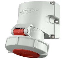 Розетка настенная 32А 4п 3ч 400-440В IP67 винтовые клеммы никел. контакты для реф.контейнероВ IP67 сер./красн. Mennekes 9562