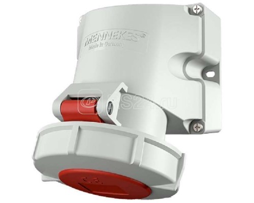 Розетка настенная 32А 4п 3ч 400-440В IP67 винтовые клеммы никел. контакты для реф.контейнероВ IP67 сер./красн. Mennekes 9562