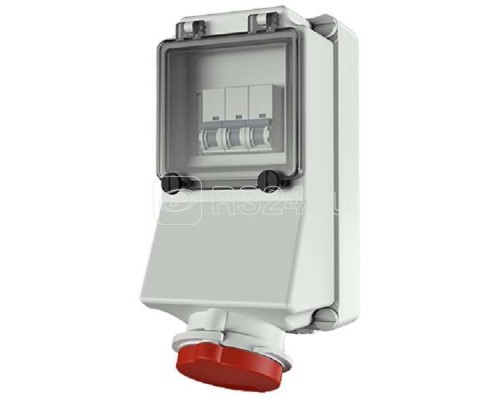 Розетка настенная 32А 4п 6ч 400В IP44 с авт. выключателем х-ка К Mennekes 5014