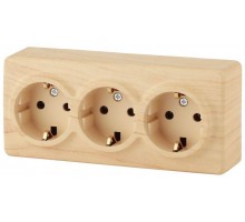 Розетка ОП 11-2208-11 3х2P+E Schuko 16АХ-250В Эксперт сосна ЭРА Б0020702